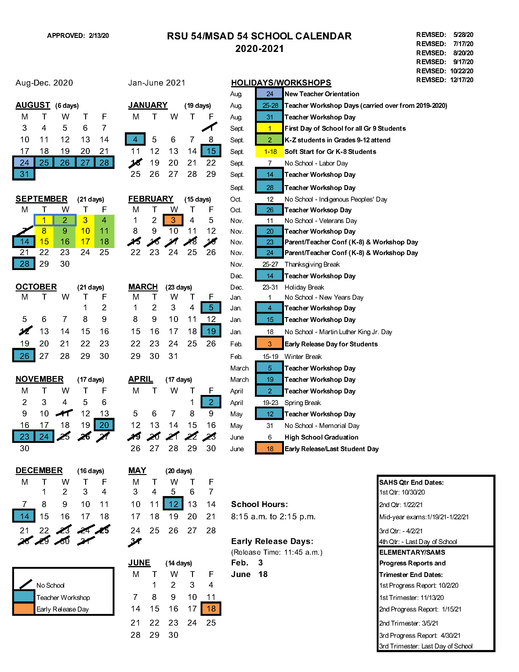 Calendar  RSU/MSAD 54