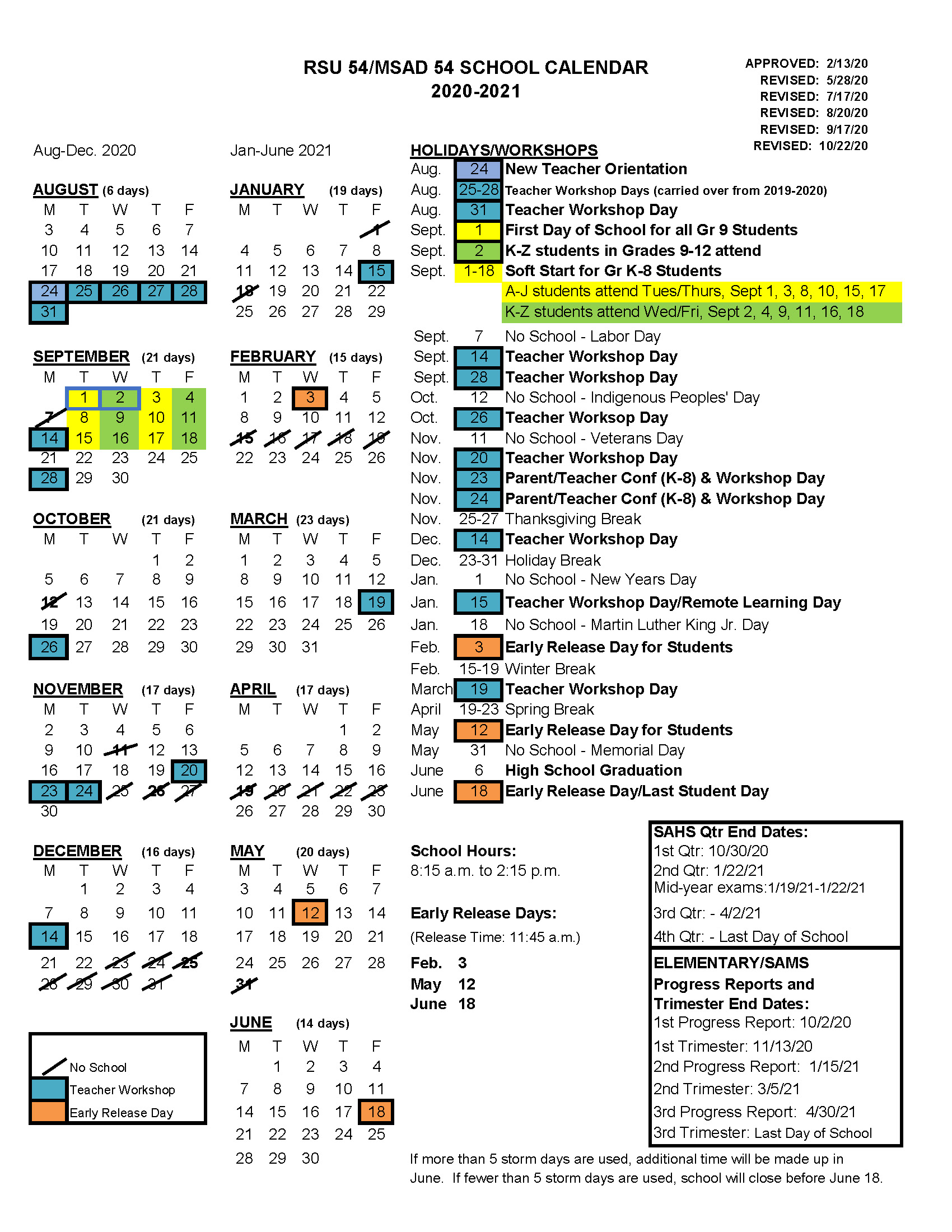 Calendar RSU/MSAD 54