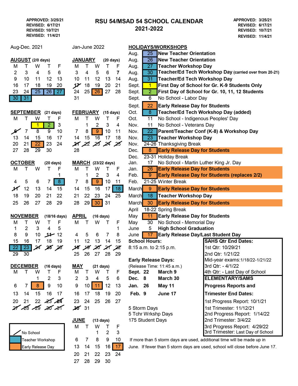Msad54 School Calendar 2025-26+